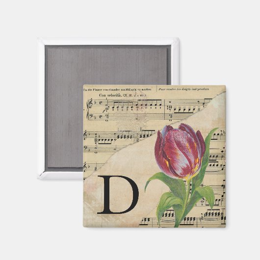 Paars blad Music Monogram Initiaal D Magneet (Voorkant / Achterkant)
