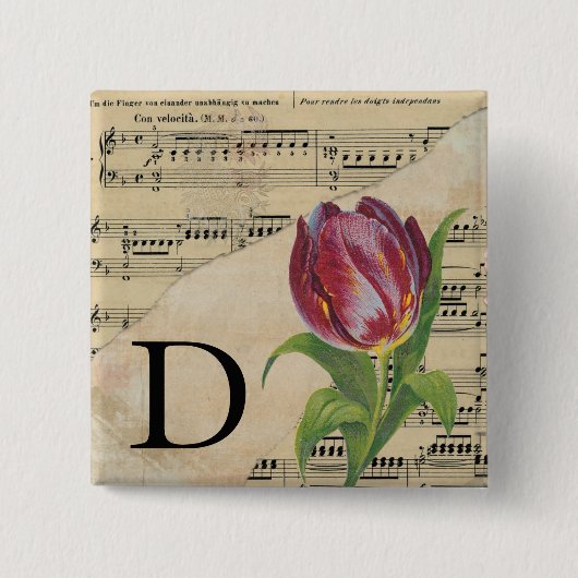 Paars blad Music Monogram Initiaal D Vierkante Button 5,1 Cm (Voorkant)
