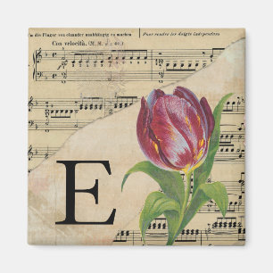Paars blad Music Monogram Initiaal E Magneet