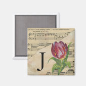 Paars blad Music Monogram Initiaal J Magneet (Voorkant / Achterkant)