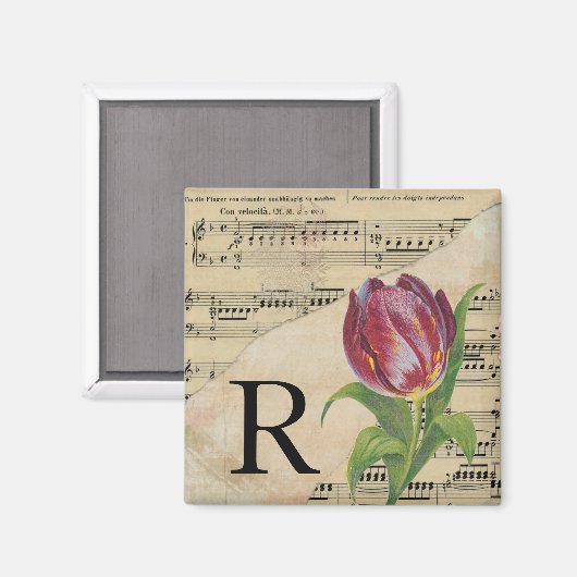 Paars blad Music Monogram Initiaal R Magneet (Voorkant / Achterkant)