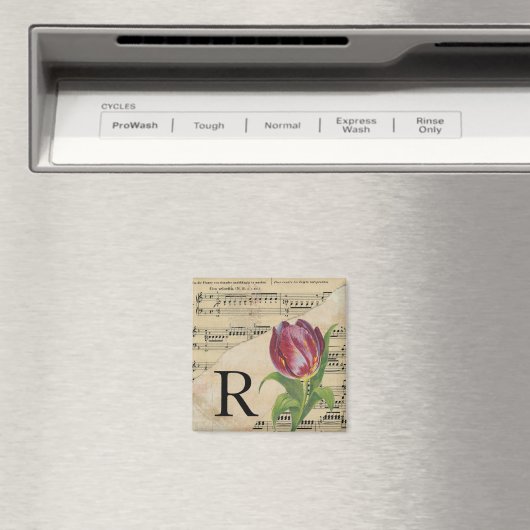 Paars blad Music Monogram Initiaal R Magneet (Insitu (Vaatwasser))