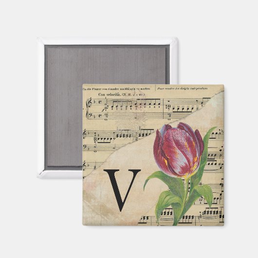 Paars blad Music Monogram Initiaal V Magneet (Voorkant / Achterkant)