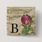 Paars blad Muziekmonogram Initiaal B Vierkante Button 5,1 Cm (Voorkant)
