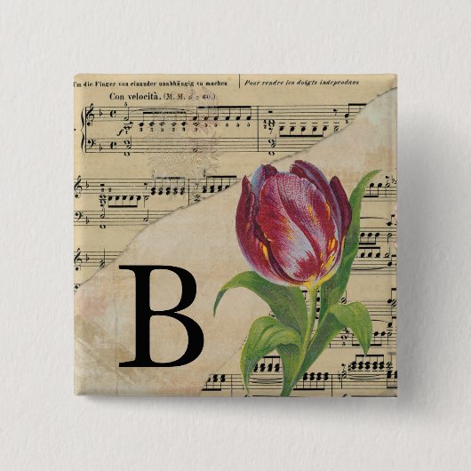 Paars blad Muziekmonogram Initiaal B Vierkante Button 5,1 Cm (Voorkant)