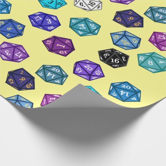 Paars blauw en geel D20-dijs RPG-spel Cadeaupapier (Hoek)