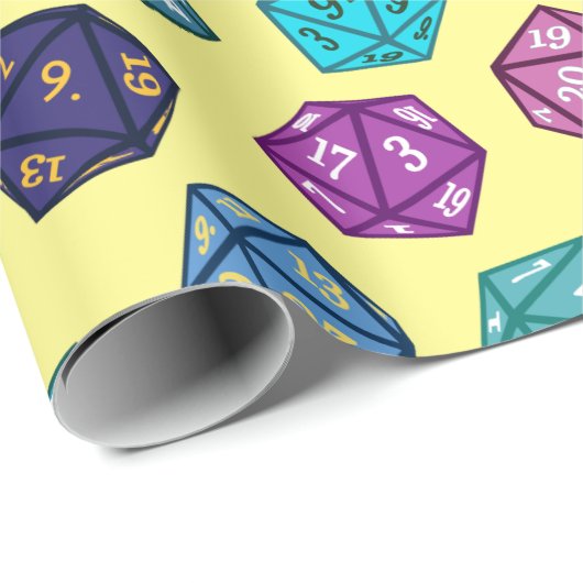 Paars blauw en geel D20-dijs RPG-spel Cadeaupapier (Rol Hoek)