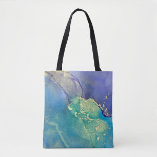 Paars Blauw en Goud Alcohol Inkt Abstracte Kunst Draagtas