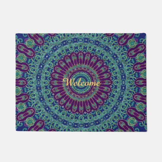 Paars, blauw en groen Mandala Deurmat (Voorkant)
