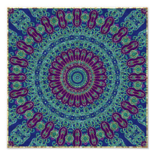 Paars, blauw en groen Mandala Foto Afdruk