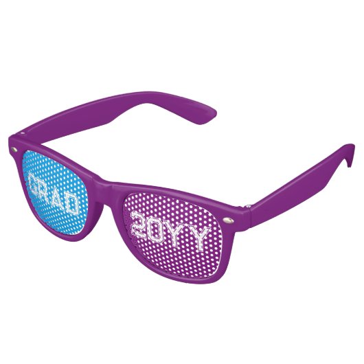 Paars blauw en wit Afstudeerder 2016 Tekstontwerp Retro Zonnebril (Gekanteld)