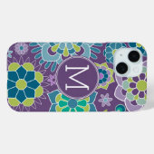 Paars blauw Floral Patroon Aangepast Monogram Case-Mate iPhone Case (Achterkant (horizontaal))
