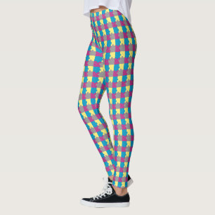 Paars blauw Geel Geel Grijs Puzzle Patroon Leggings