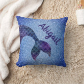 Paars Blauw Glitter Mermaid Tail Aangepaste naam Kussen (Deken)