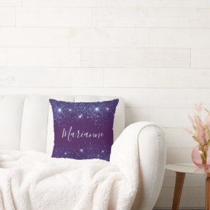 Paars blauw glitter-monogram - naamscript kussen