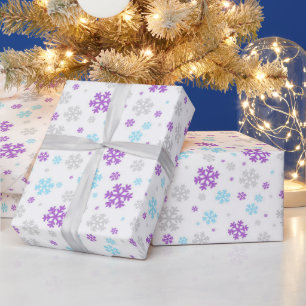 Paars Blauw Grijs Winter Sneeuwvlok Patroon Cadeaupapier