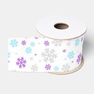 Paars Blauw Grijs Winter Sneeuwvlok Patroon Grosgrain Lint