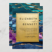 Paars blauw groen agate Gold Glitter Wedding Kaart (Voorkant / Achterkant)