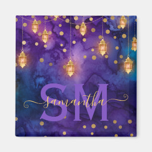 Paars & Blauw Lantaarn Glow Monogram Magneet