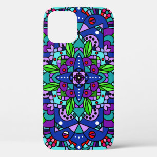 Paars, blauw Mandala Abstract design iPhone 12 Pro Hoesje