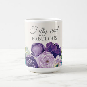 Paars Blauw Waterverf Bloemig 50 en Fabulous Koffiemok