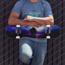 Paars blauw zwart Grim Reaper 's nachts Skateboard