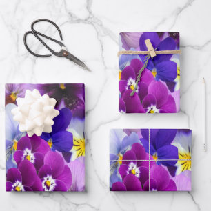 Paars Blauwe Pansy Floral Flower Brirthday Inpakpapier Vel