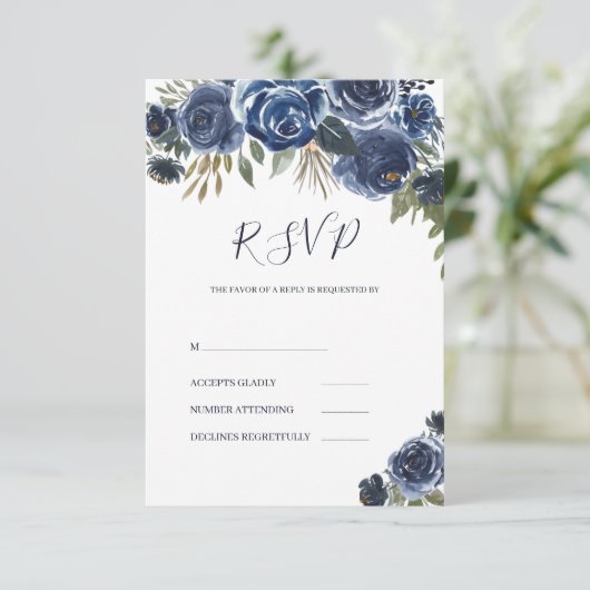 Paars-blauwe Rozen RSVP Kaartje (Staand voorkant)