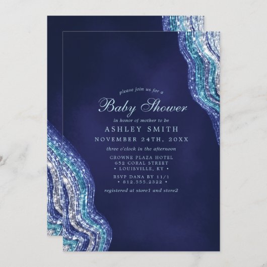 Paars Blauwgroen Agate Geode Gemstone Baby shower Kaart (Voorkant / Achterkant)