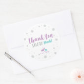 Paars, Blauwgroen en zilver: Winterpartij bedankt Ronde Sticker (Envelop)