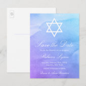 Paars | Blauwgroen Waterverf Bat Mitzvah Save the  Aankondigingskaart (Voorkant / Achterkant)