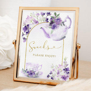 Paars bloem bruiloft thee snoepjes bord poster