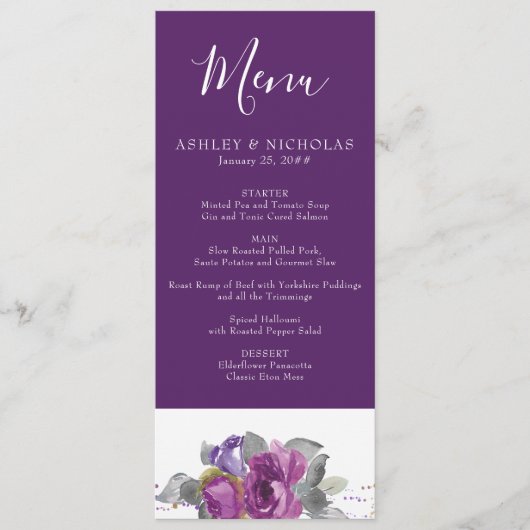 Paars Bloem Bruiloftsmenu Menu (Voorkant)