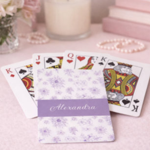 Paars Bloem Patroon Aangepaste Naam Pokerkaarten