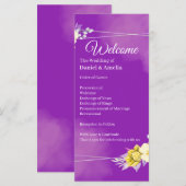 Paars Bloemen Bruiloftsprogramma (Voorkant / Achterkant)