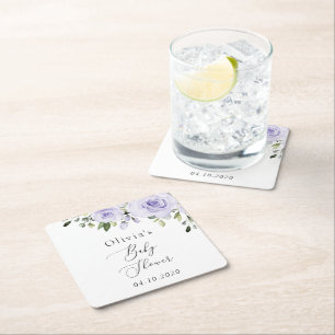 Paars bloemen, Lila bloemen, Boho, Baby shower Vierkante Kartonnen Onderzetter