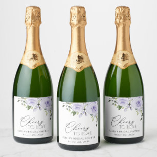 Paars bloemen, Lila bloemen, Boho, Vrijgezellenfee Sparkling Wijnetiket