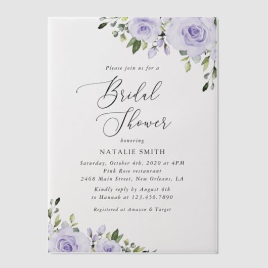 Paars bloemen, Lila bloemen, Boho, Vrijgezellenfee Vellum Uitnodigingen (Voorkant)