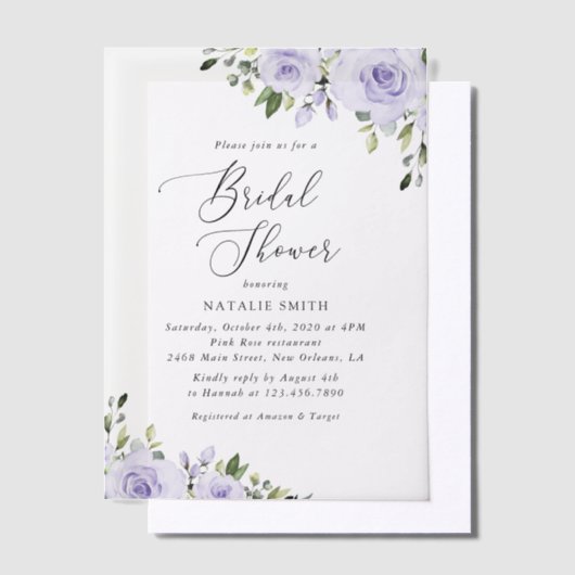 Paars bloemen, Lila bloemen, Boho, Vrijgezellenfee Vellum Uitnodigingen (Offset)