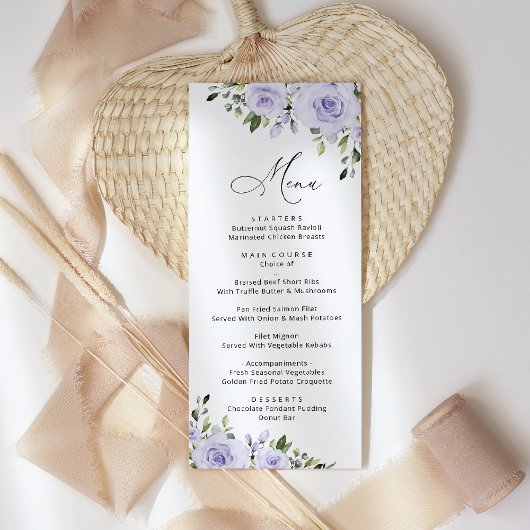 Paars bloemen, Lila bloemen, Florale bruiloft Menu
