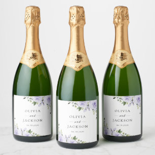 Paars bloemen, Lila bloemen, Florale bruiloft Sparkling Wijnetiket