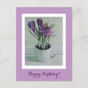 Paars bloemen op een tekenkaart voor het schildere briefkaart