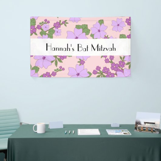 Paars bloemen, patroon van bloemen, BBT Mitzvah Spandoek (Beurs)