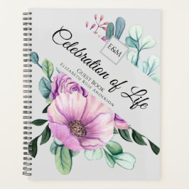 Paars Bloemencelebratie van Levensgastenboek Planner
