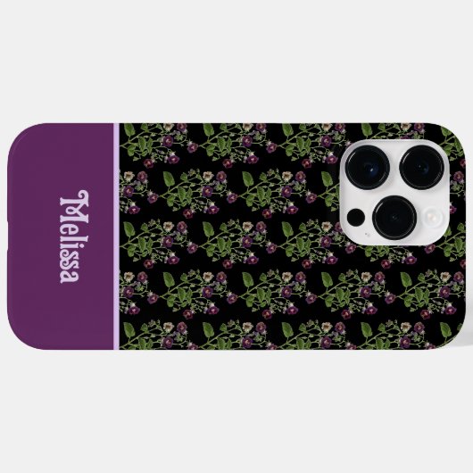paars bloempatroon monogrammen Case-Mate iPhone case (Achterkant (horizontaal))