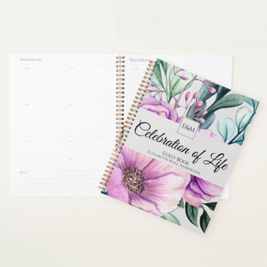 Paars Bloemstuk Levensfeest Gastboek Planner (Display)