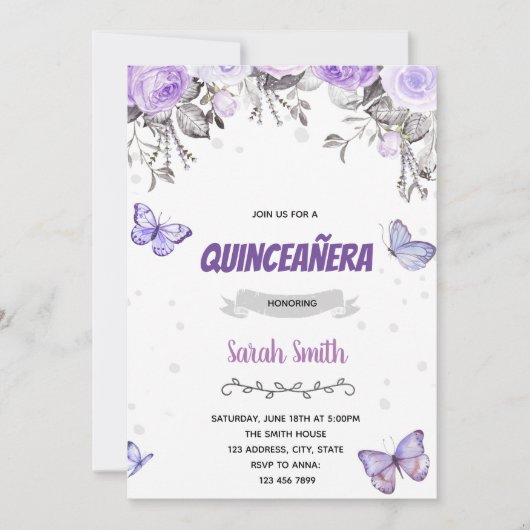 Paars bloemvlinderkoepelthema kaart (Voorkant)