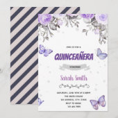 Paars bloemvlinderkoepelthema kaart (Voorkant / Achterkant)