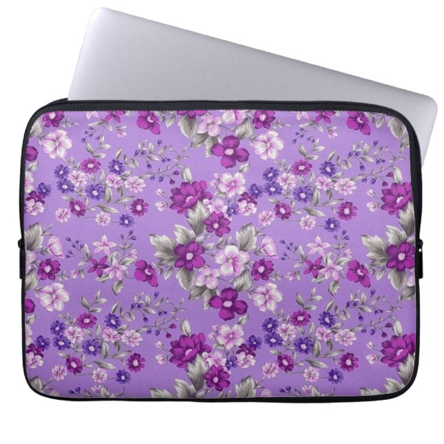 Paars bloesem laptop sleeve (Voorkant)