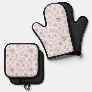 Paars bloesem ovenwant & pannenlap set